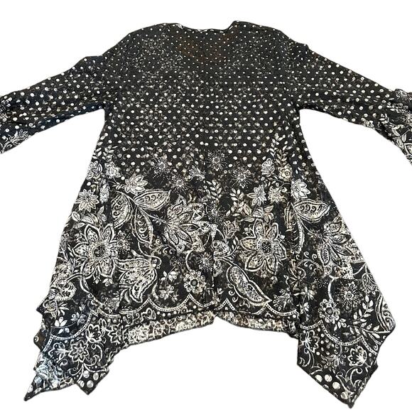 Dor Dor Couture Womens black and white polka dot floral lace top Medium - Picture 5 of 7